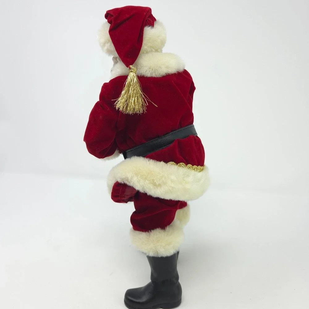 Vintage‎ Style Shushing Santa Claus Figurine Red Velvet Suit Faux Fur 11.5